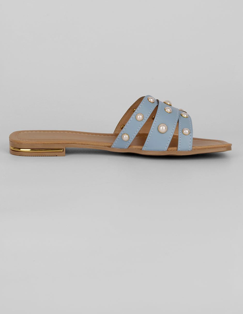Sandalias de piso Soft en Piel vegana – Azul