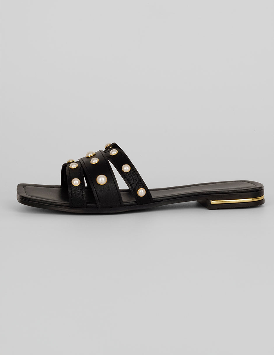 Sandalias de piso Exterior Piel vegana Color Negro Para Mujer De RBBASICS