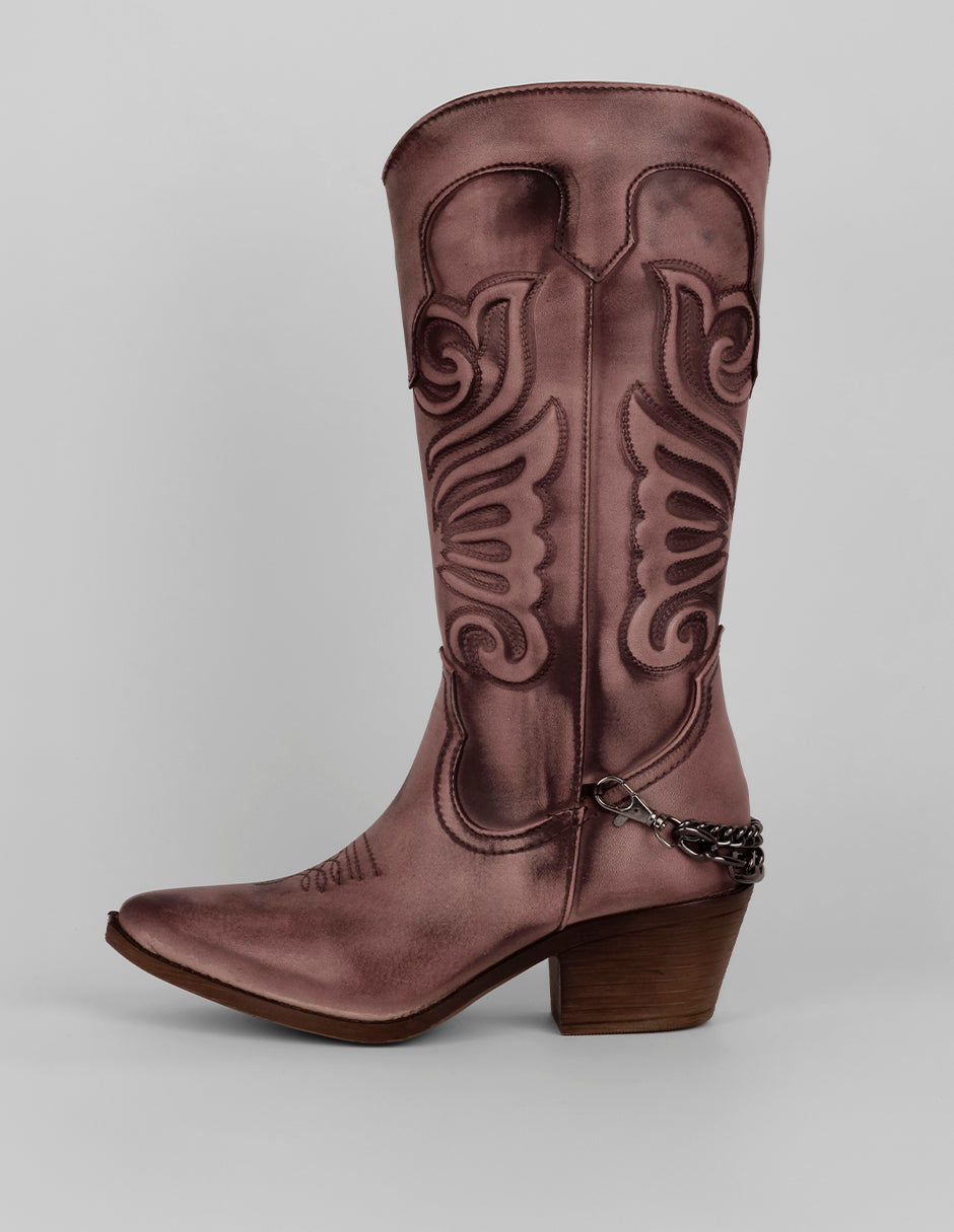 Botas tipo western Exterior Piel vegana Color Café Para Mujer De RBCOLLECTION