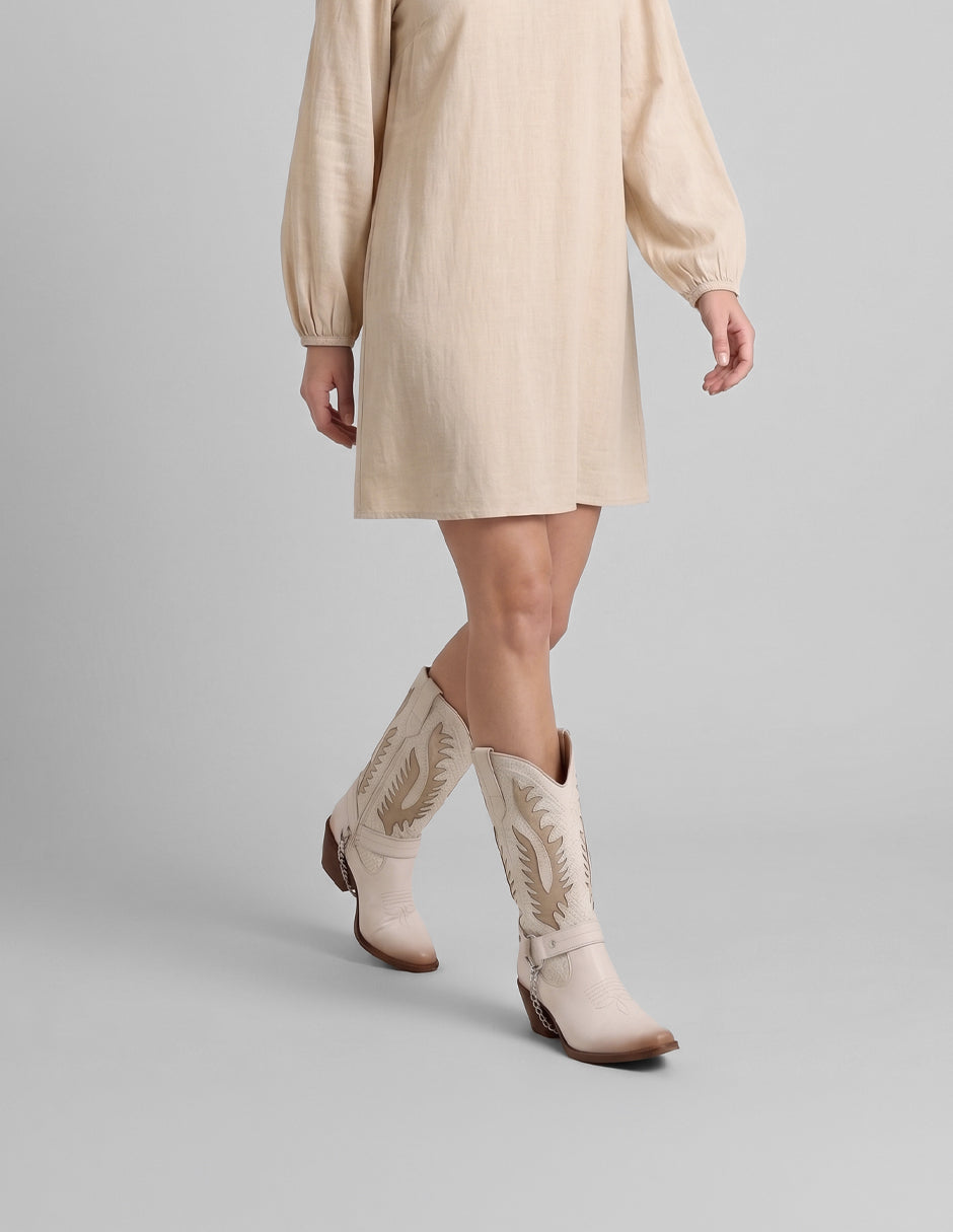 Botas tipo western West en Piel vegana – Blanco
