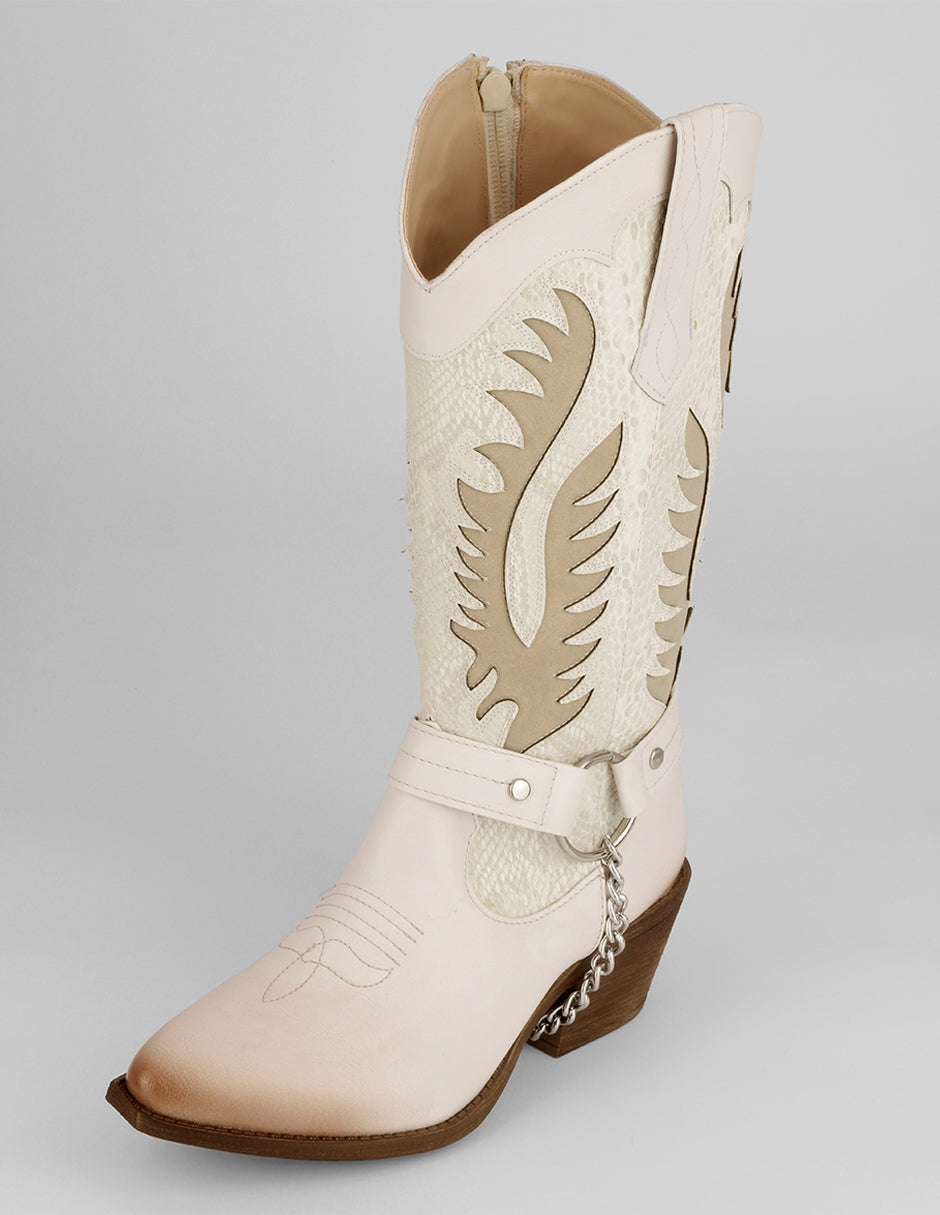 Botas tipo western West en Piel vegana – Blanco