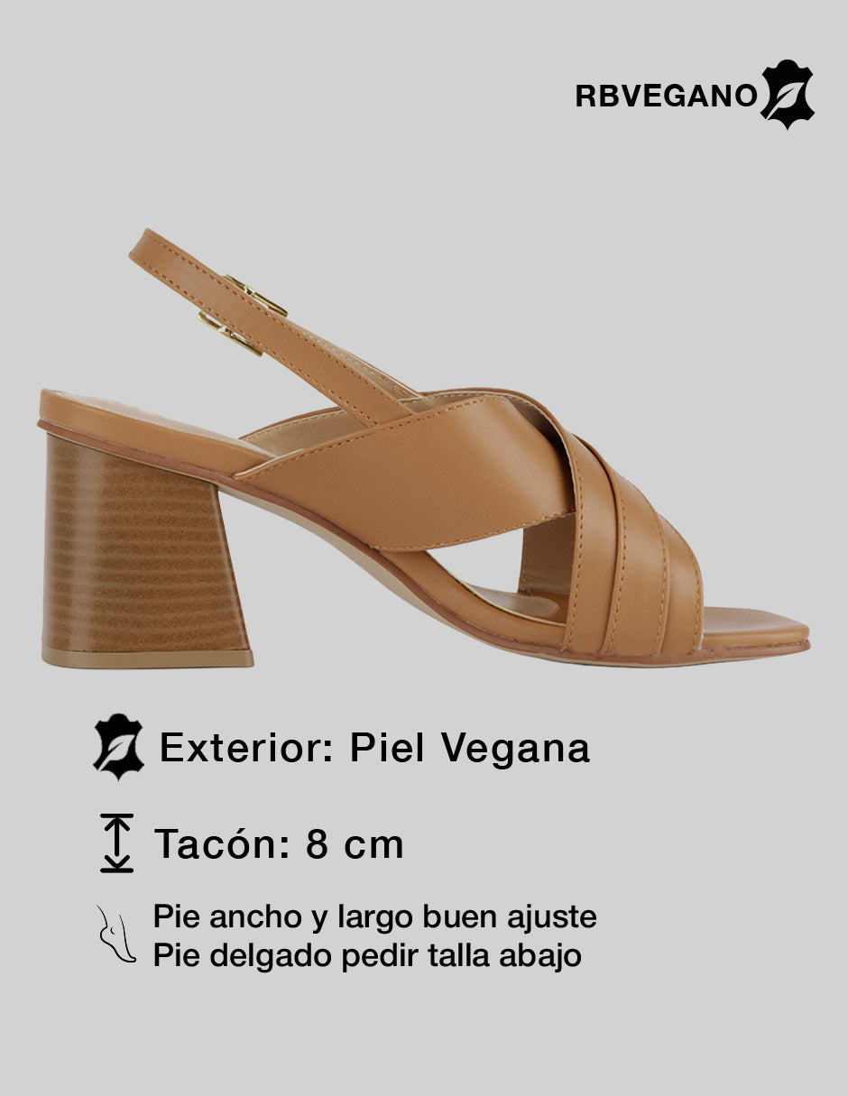 Sandalia con tacón Classy en Piel vegana – Café