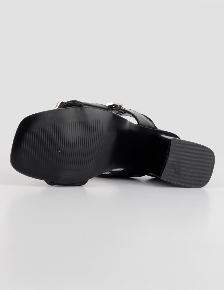 Sandalia con tacón Classy en Piel vegana – Negro