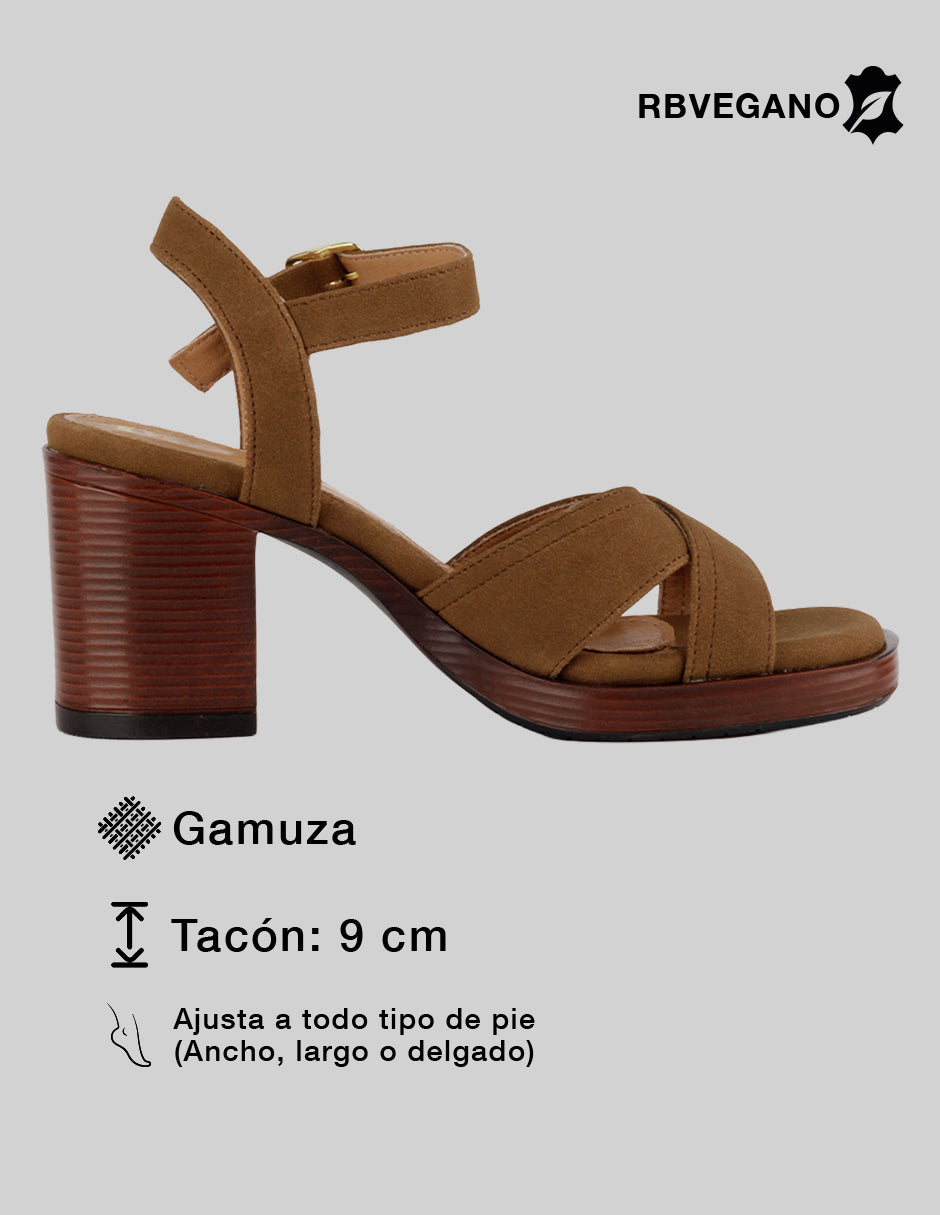 Sandalia con tacón Sprint en Gamuza – Café