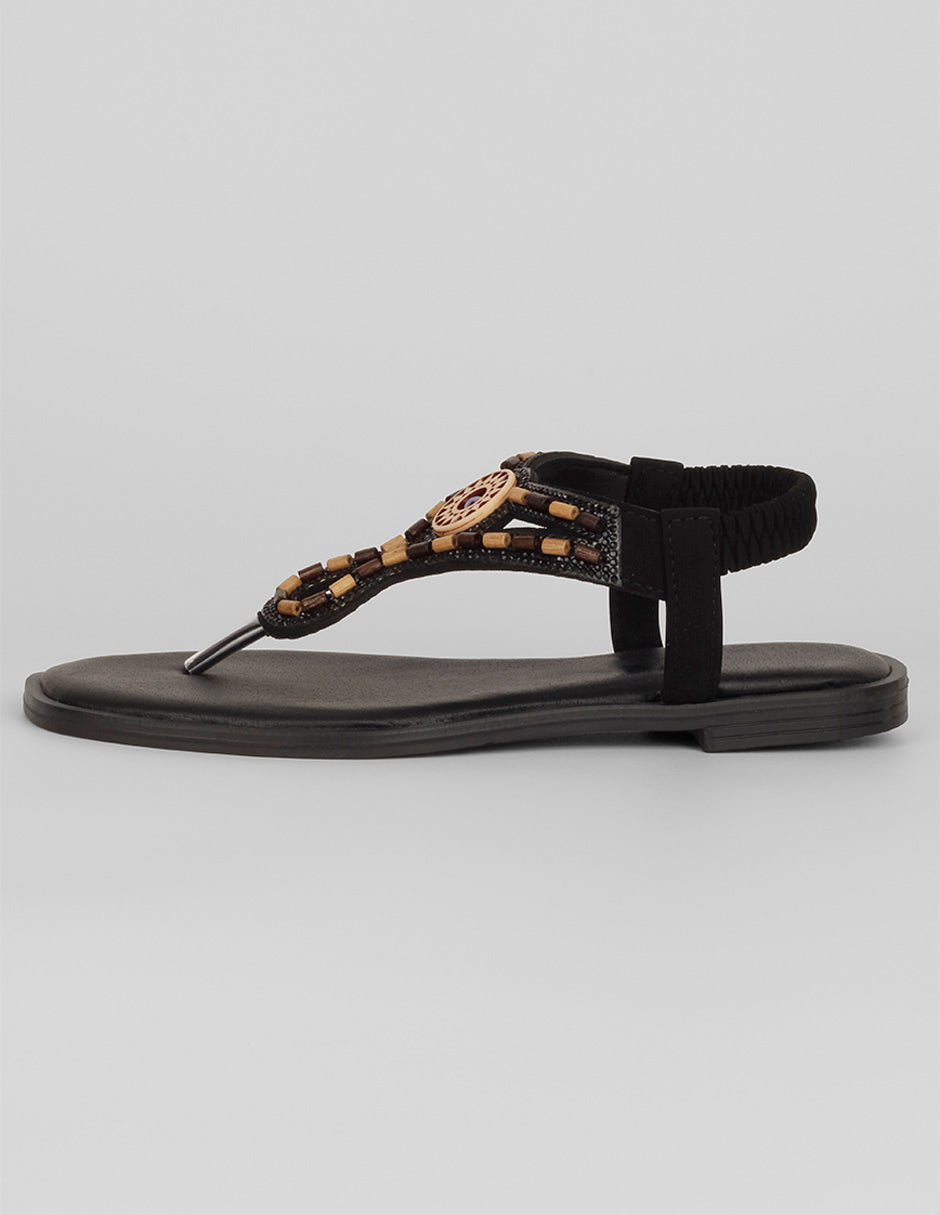 Sandalias de piso Exterior Piel vegana Color Negro Para Mujer De RBCOLLECTION