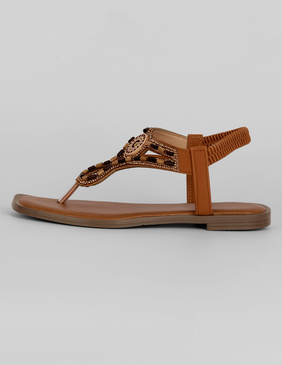 Sandalias de piso Exterior Piel vegana Color Café Para Mujer De RBCOLLECTION
