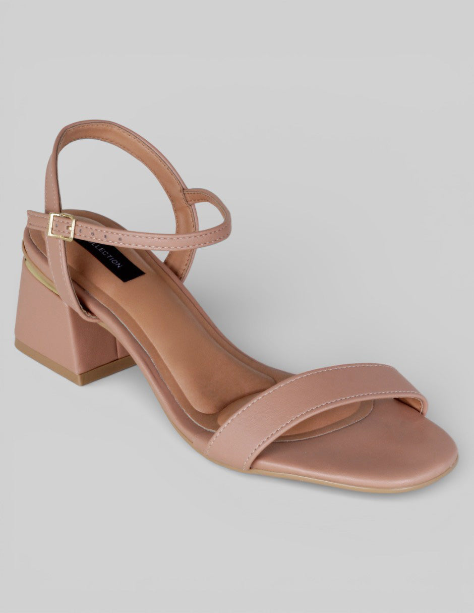 Sandalia con tacón Alnia en Piel vegana – Beige