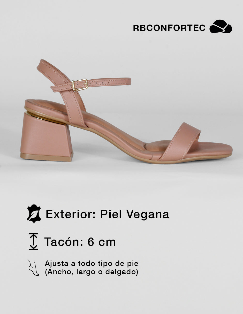 Sandalia con tacón Alnia en Piel vegana – Beige