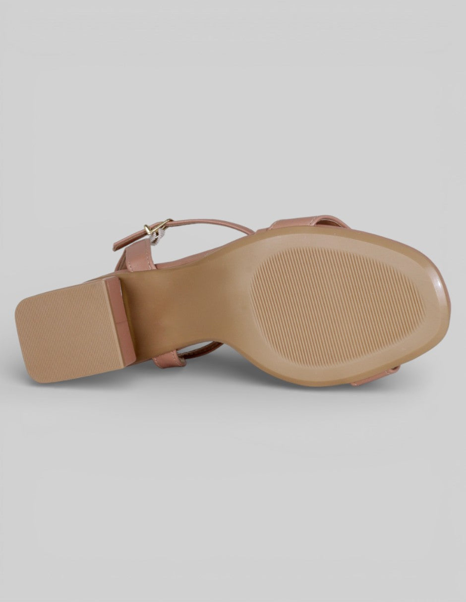 Sandalia con tacón Alnia en Piel vegana – Beige
