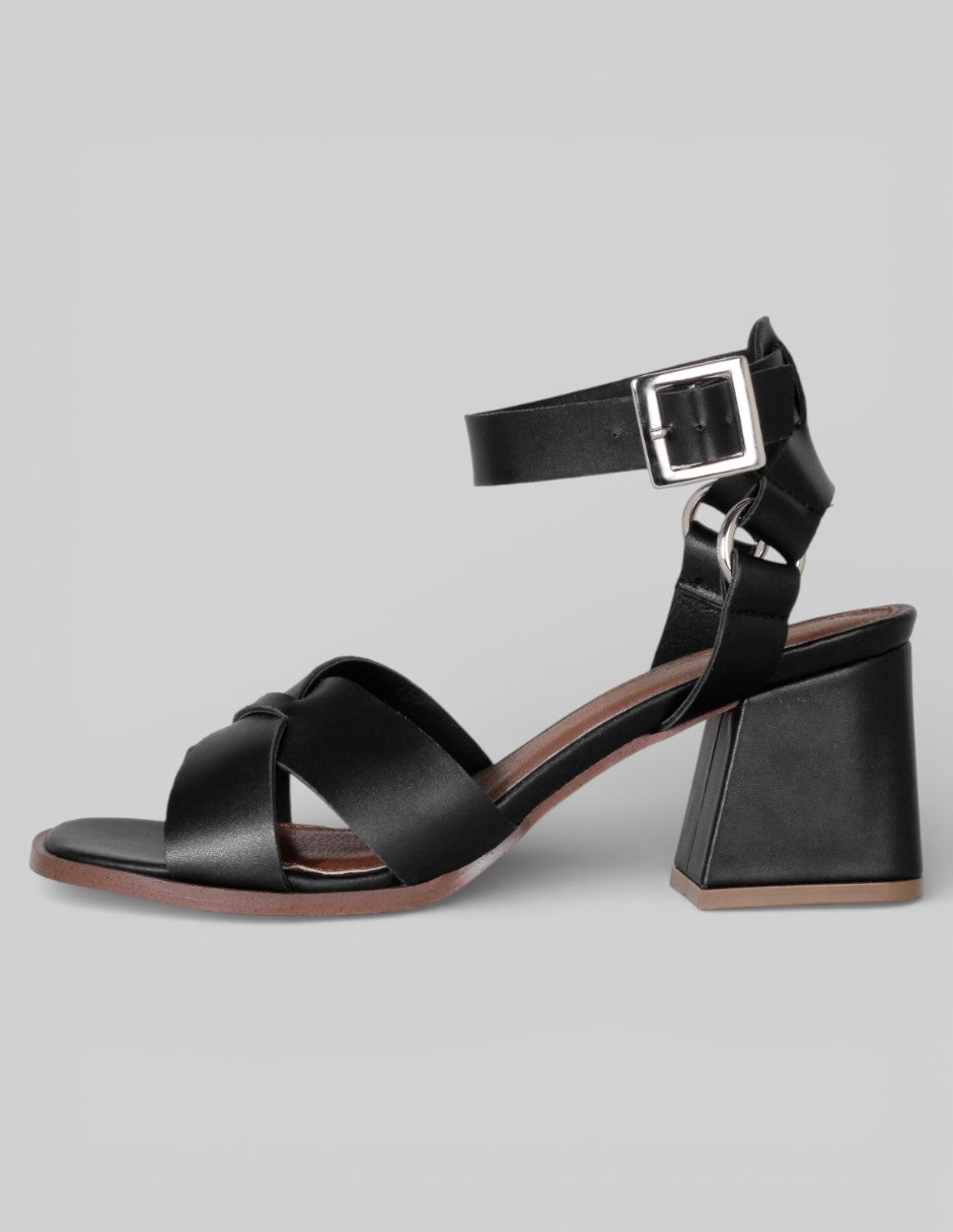 Sandalia con tacón Exterior Piel vegana Color Negro Para Mujer De RBCOLLECTION