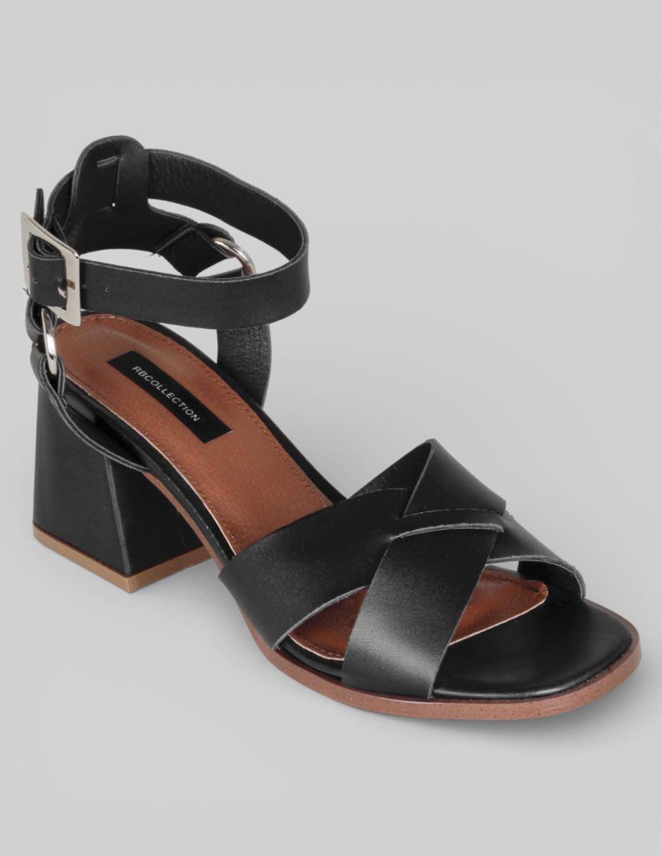 Sandalia con tacón Rice en Piel vegana – Negro