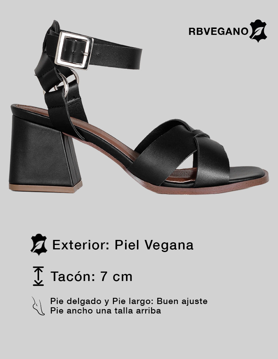 Sandalia con tacón Rice en Piel vegana – Negro