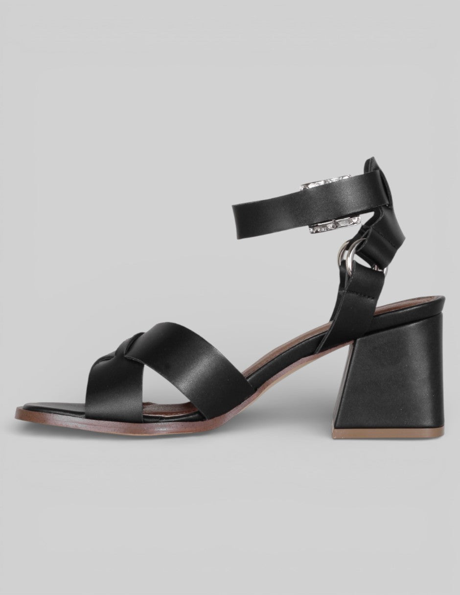 Sandalia con tacón Rice en Piel vegana – Negro