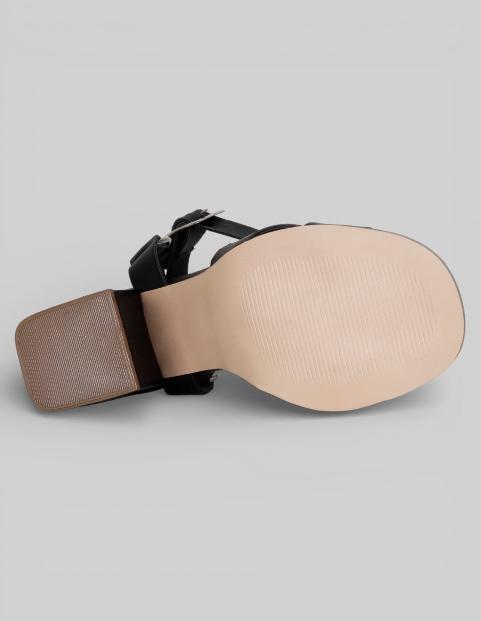 Sandalia con tacón Rice en Piel vegana – Negro