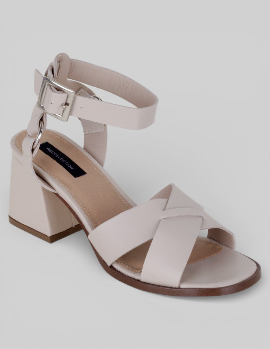 Sandalia con tacón Rice en Piel vegana – Blanco