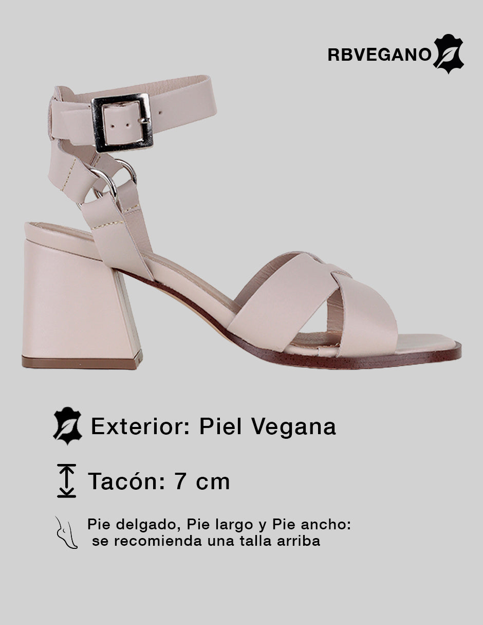 Sandalia con tacón Rice en Piel vegana – Blanco