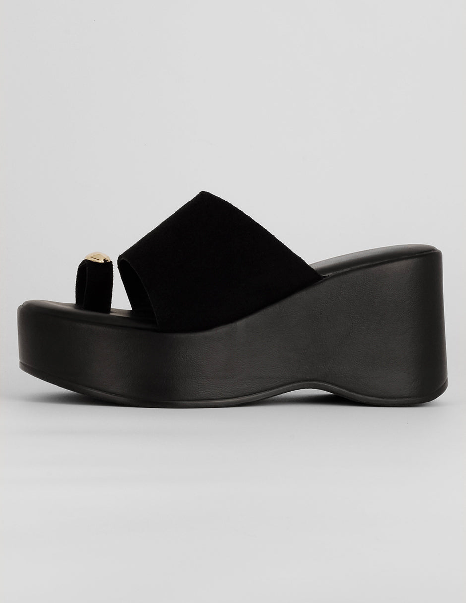 Sandalia con tacón Exterior Gamuza Color Negro Para Mujer De RBCOLLECTION