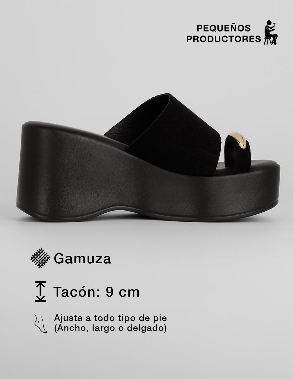 Sandalia con tacón Naia en Gamuza – Negro