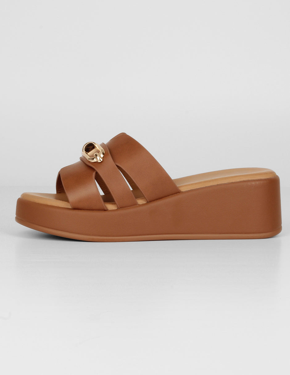 Sandalias con plataforma Exterior Piel vegana Color Café Para Mujer De RBCOLLECTION