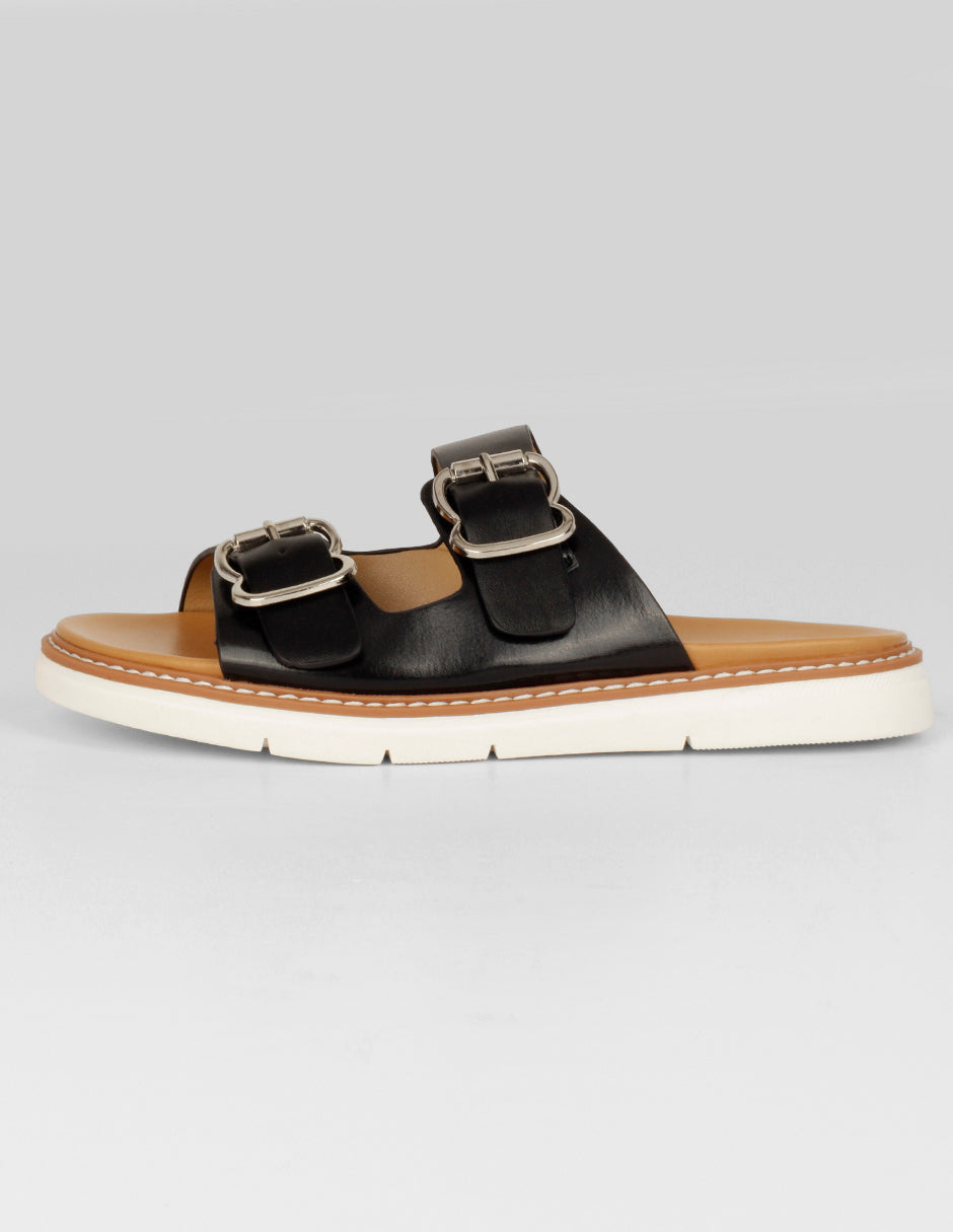 Sandalias de piso Exterior Piel vegana Color Negro Para Mujer De RBCOLLECTION