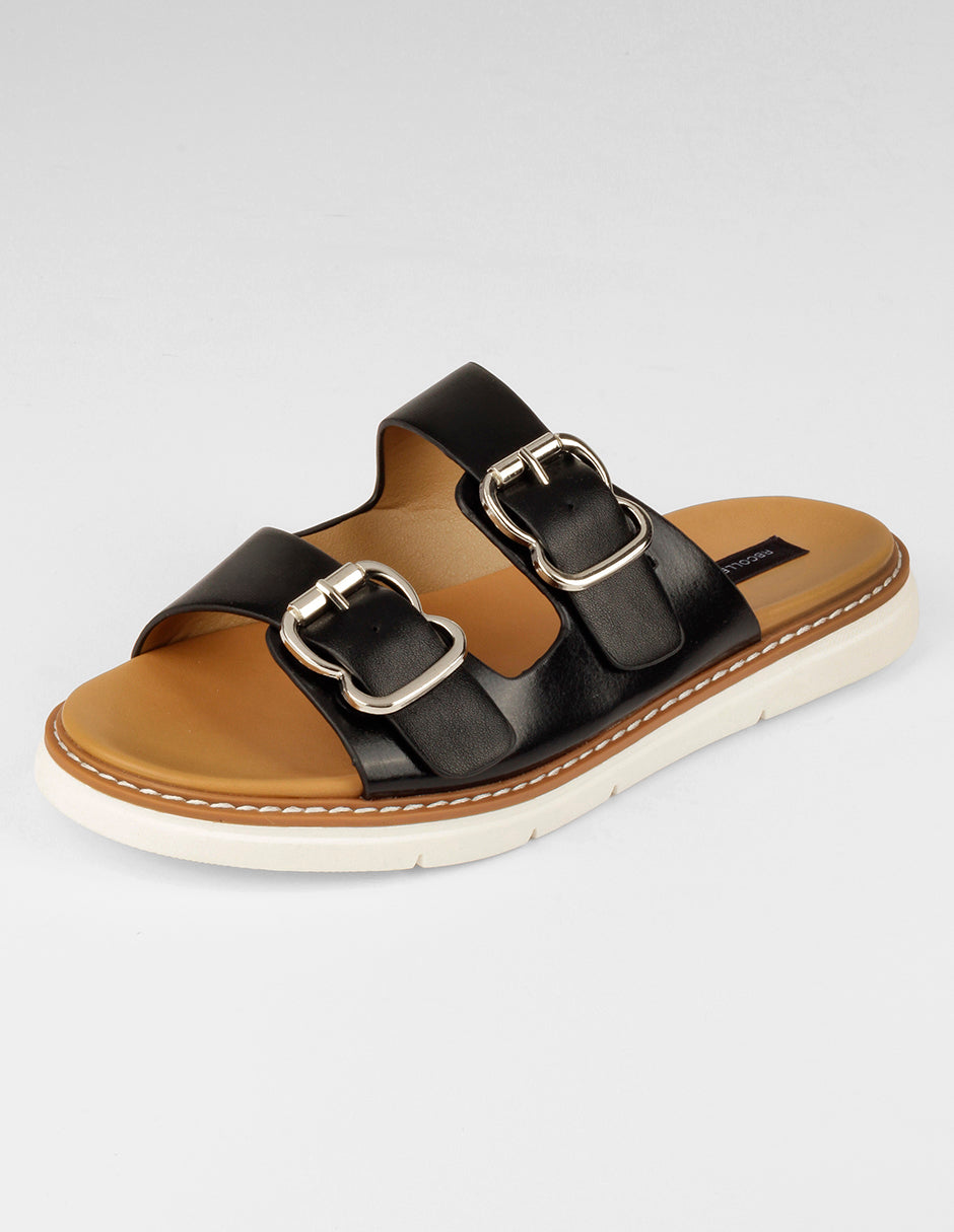 Sandalias de piso Yuri en Piel vegana – Negro