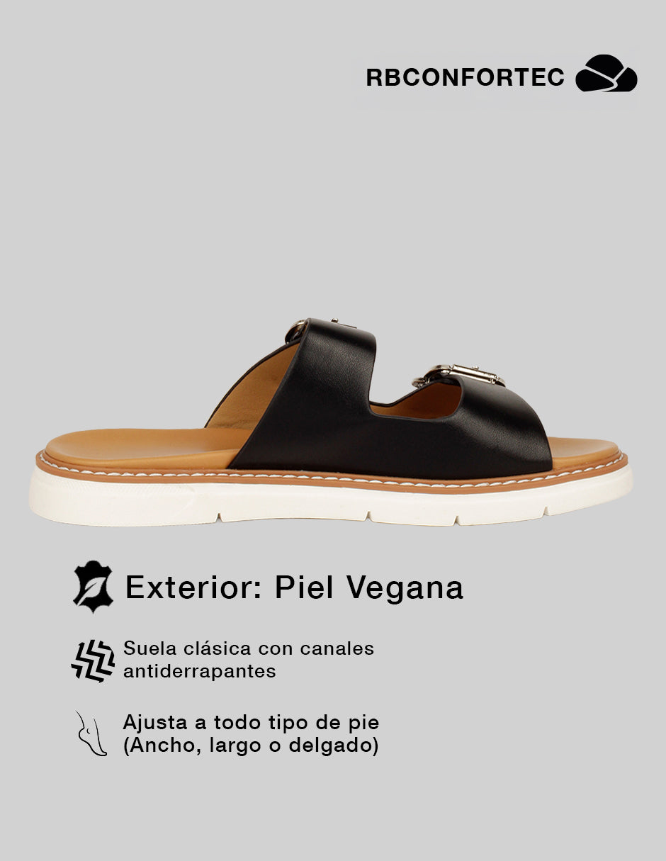 Sandalias de piso Yuri en Piel vegana – Negro