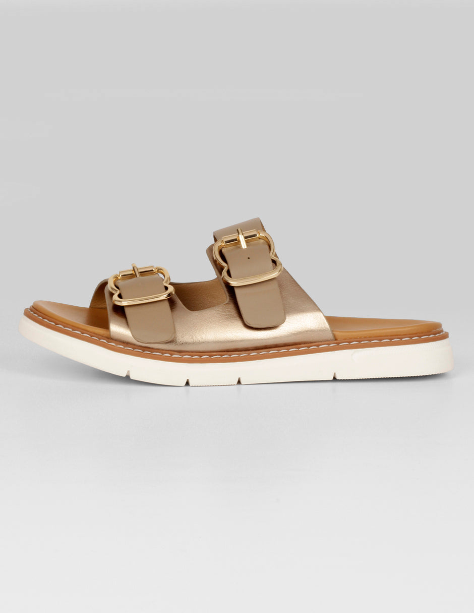Sandalias de piso Exterior Piel vegana Color Dorado Para Mujer De RBCOLLECTION