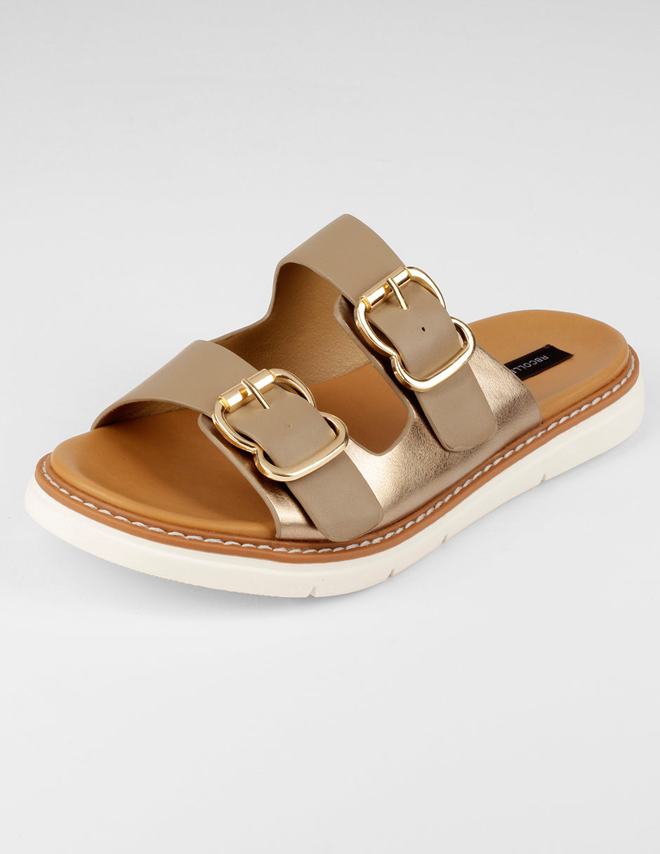 Sandalias de piso Yuri en Piel vegana – Dorado