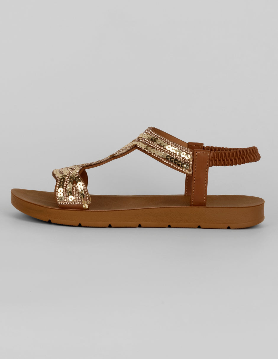 Sandalias de piso Exterior Sintético Color Dorado Para Mujer De RBCOLLECTION