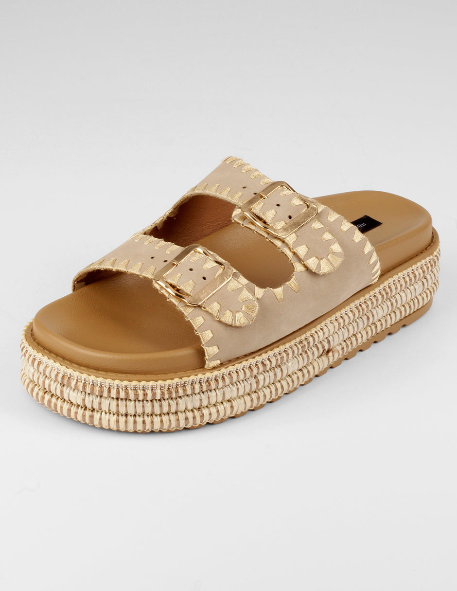 Sandalias con plataforma Yuri en Piel vegana – Café