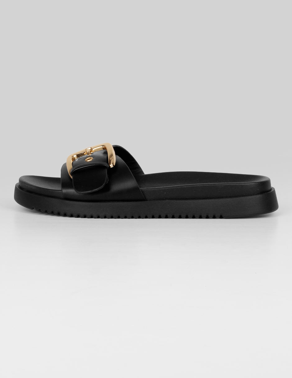 Sandalias de piso Exterior Piel vegana Color Negro Para Mujer De RBCOLLECTION