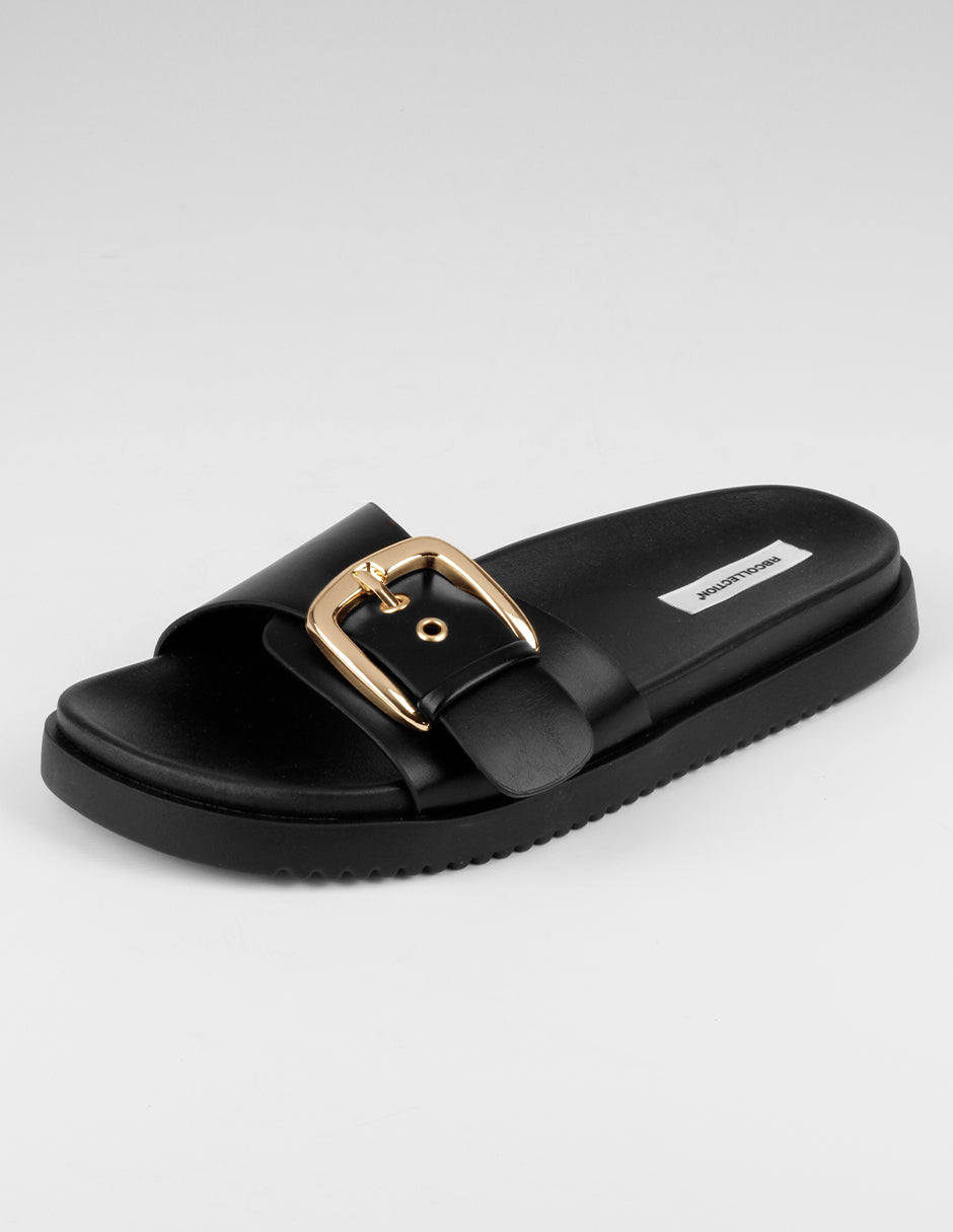 Sandalias de piso Birt en Piel vegana – Negro