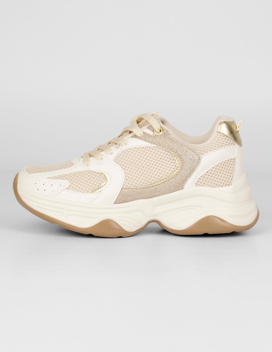 Tenis tipo Deportivo Exterior Piel vegana Color Beige Para Mujer De RBCOLLECTION