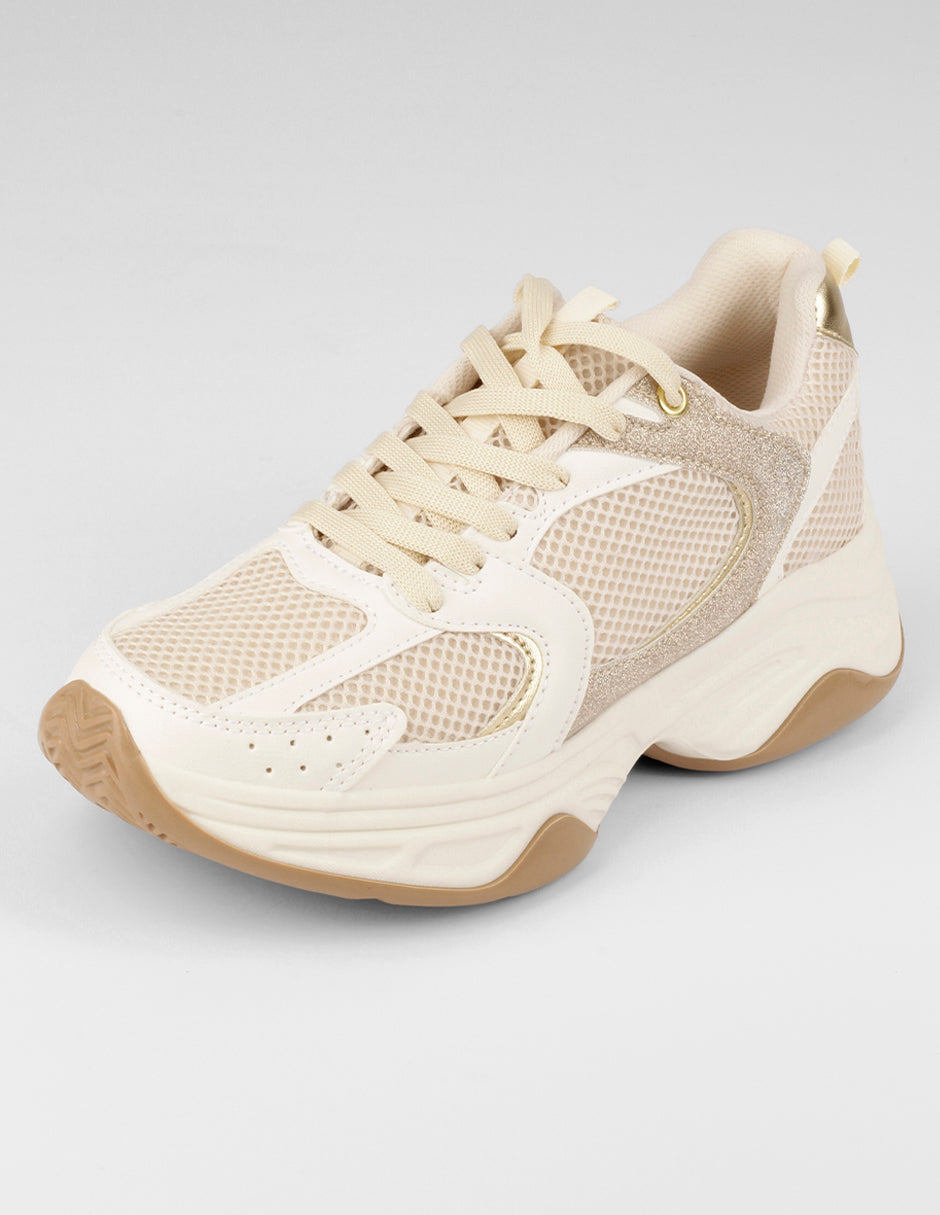 Tenis tipo Deportivo  Highline en Piel vegana – Beige