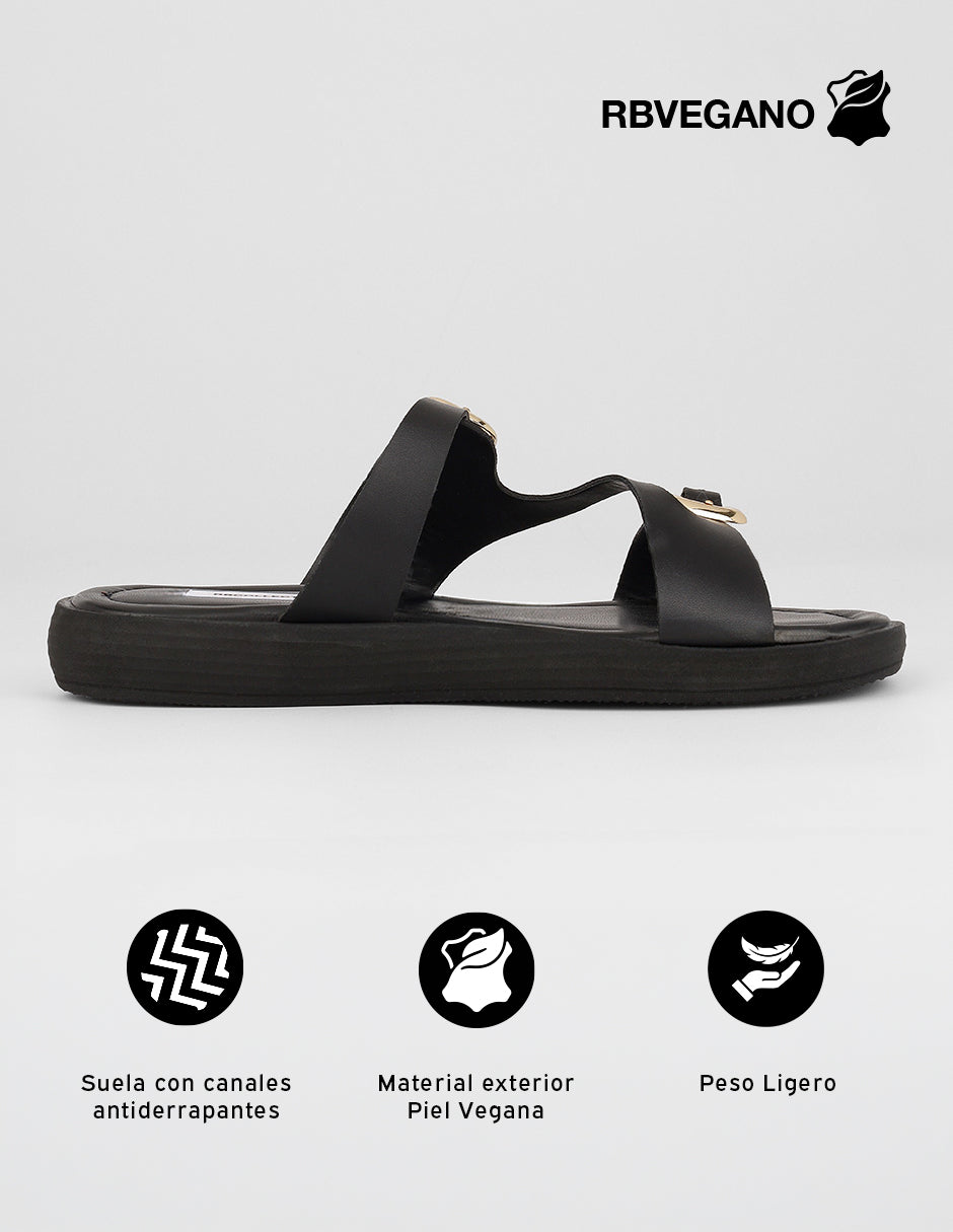 Sandalias de piso Brit en Piel vegana – Negro