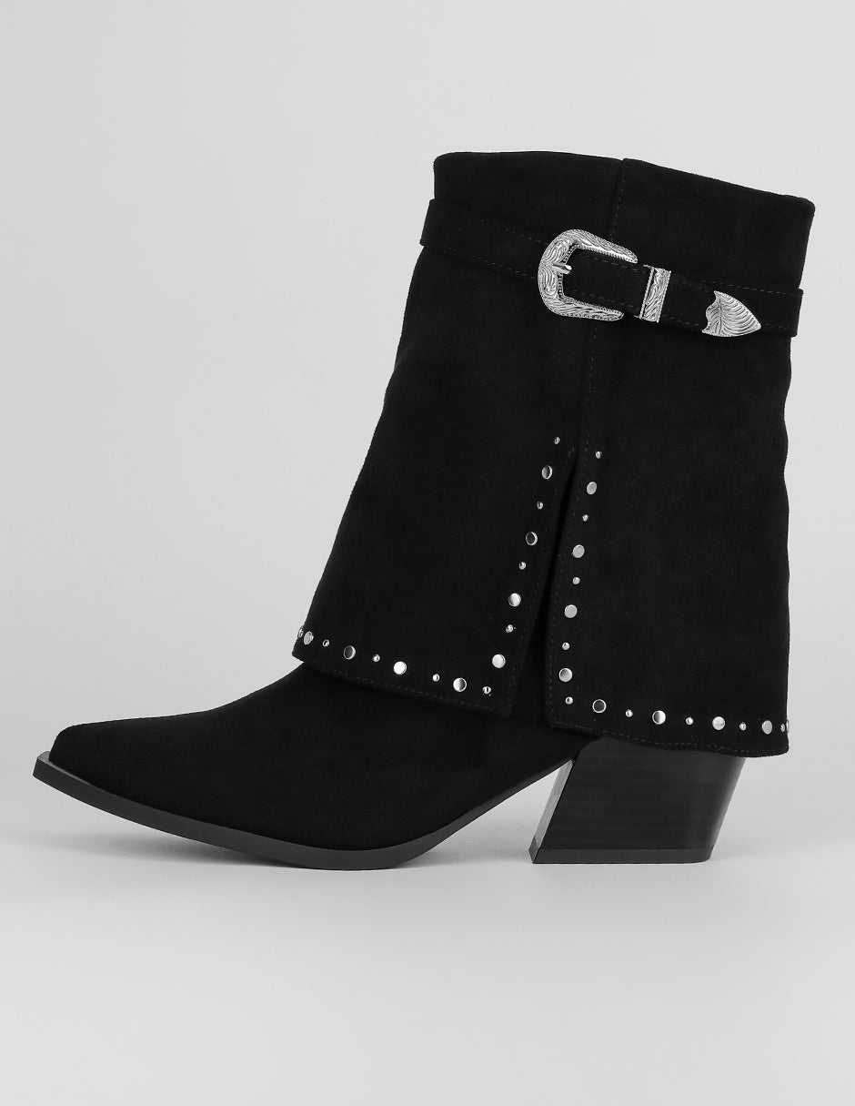 Botín con tacón Exterior Gamuza Color Negro Para Mujer De RBCOLLECTION