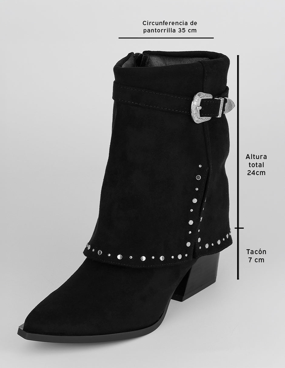 Botín con tacón Zhara en Gamuza – Negro