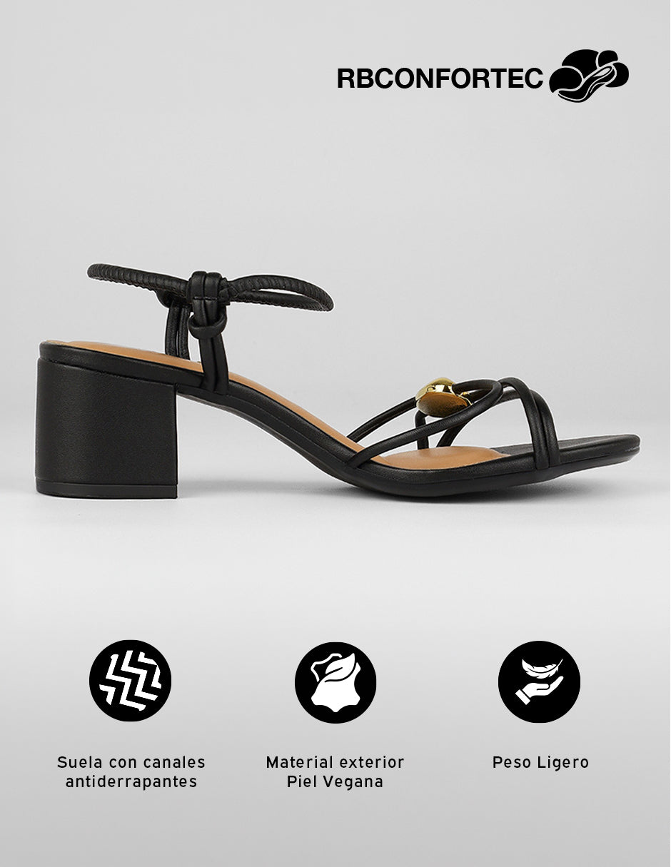 Sandalia con tacón Ave en Piel vegana – Negro
