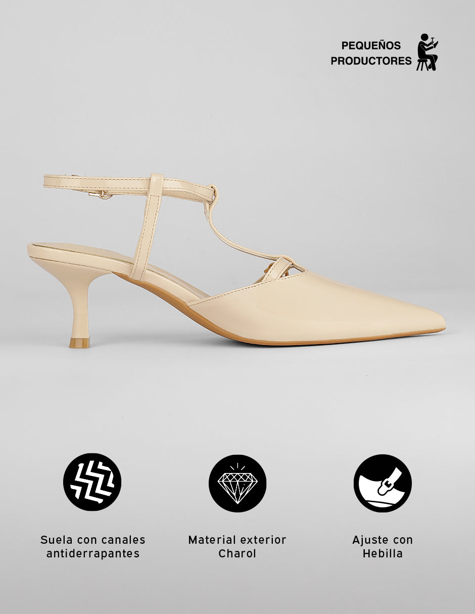 Zapatillas Slingback en Charol – Beige