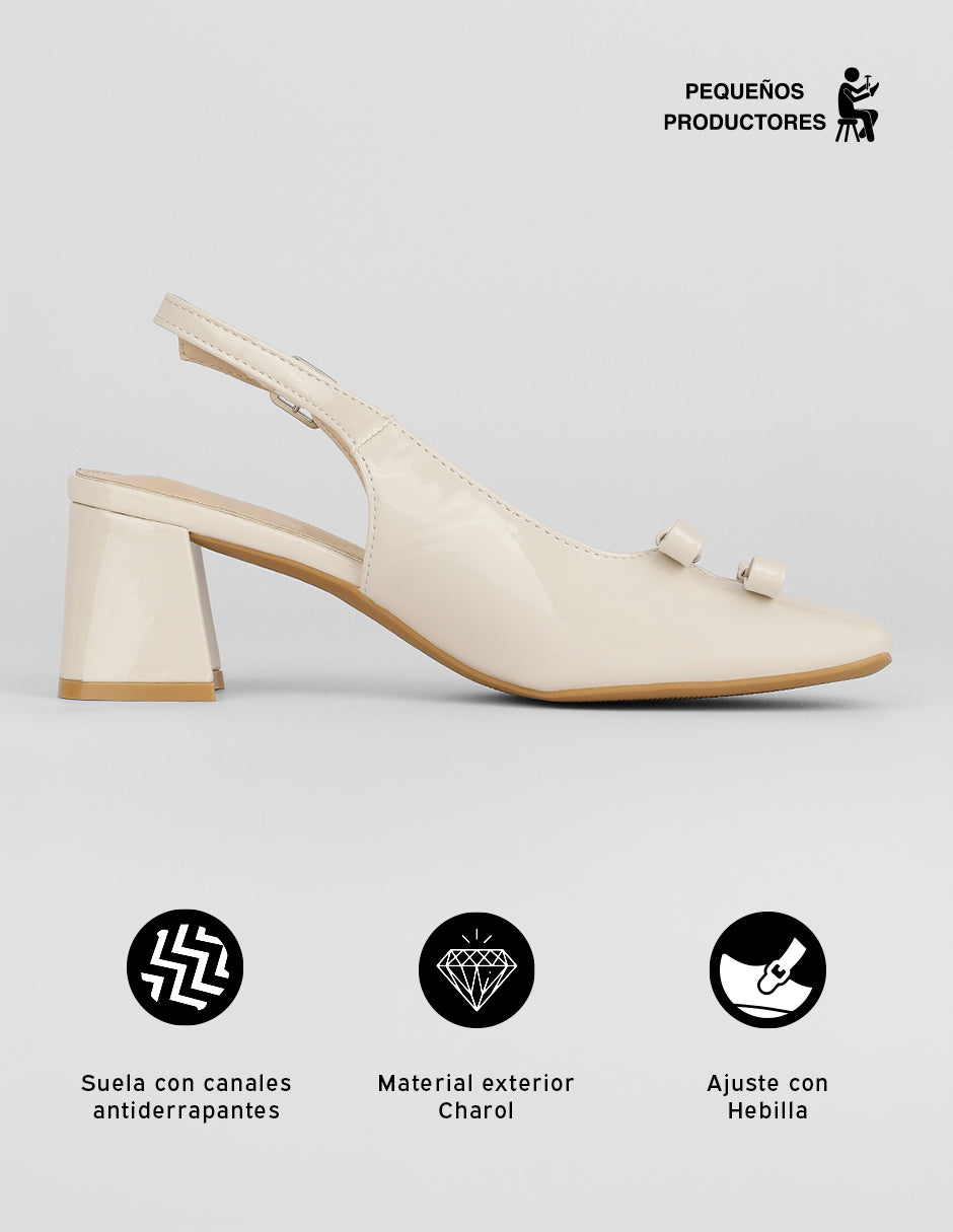 Zapatillas Slingback en Charol – Beige