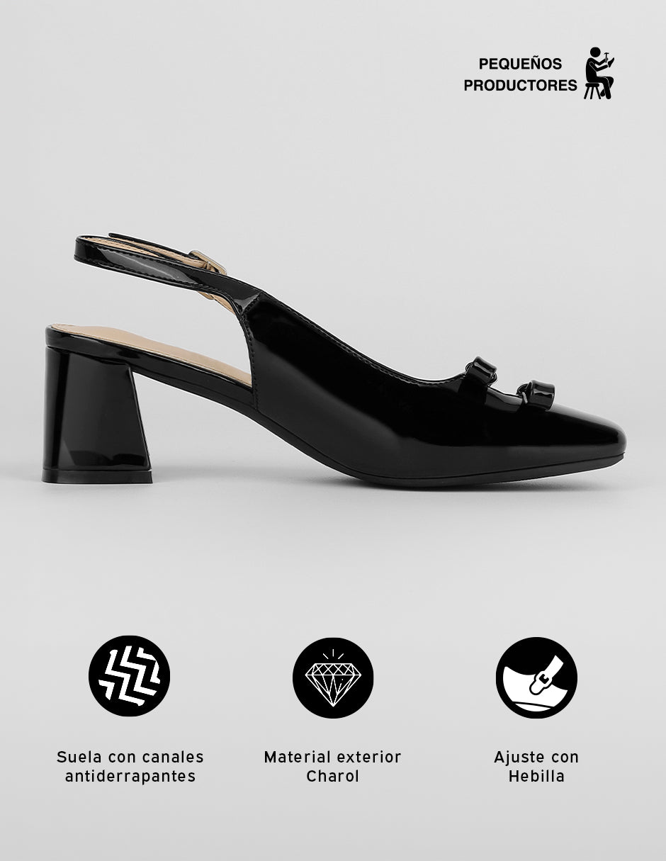 Zapatillas Slingback en Charol – Negro