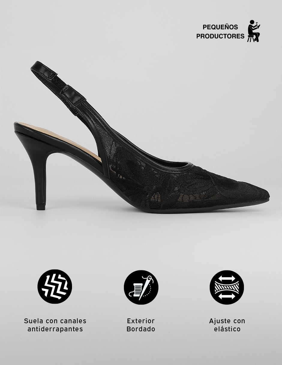 Zapatillas Slingback en Textil – Negro