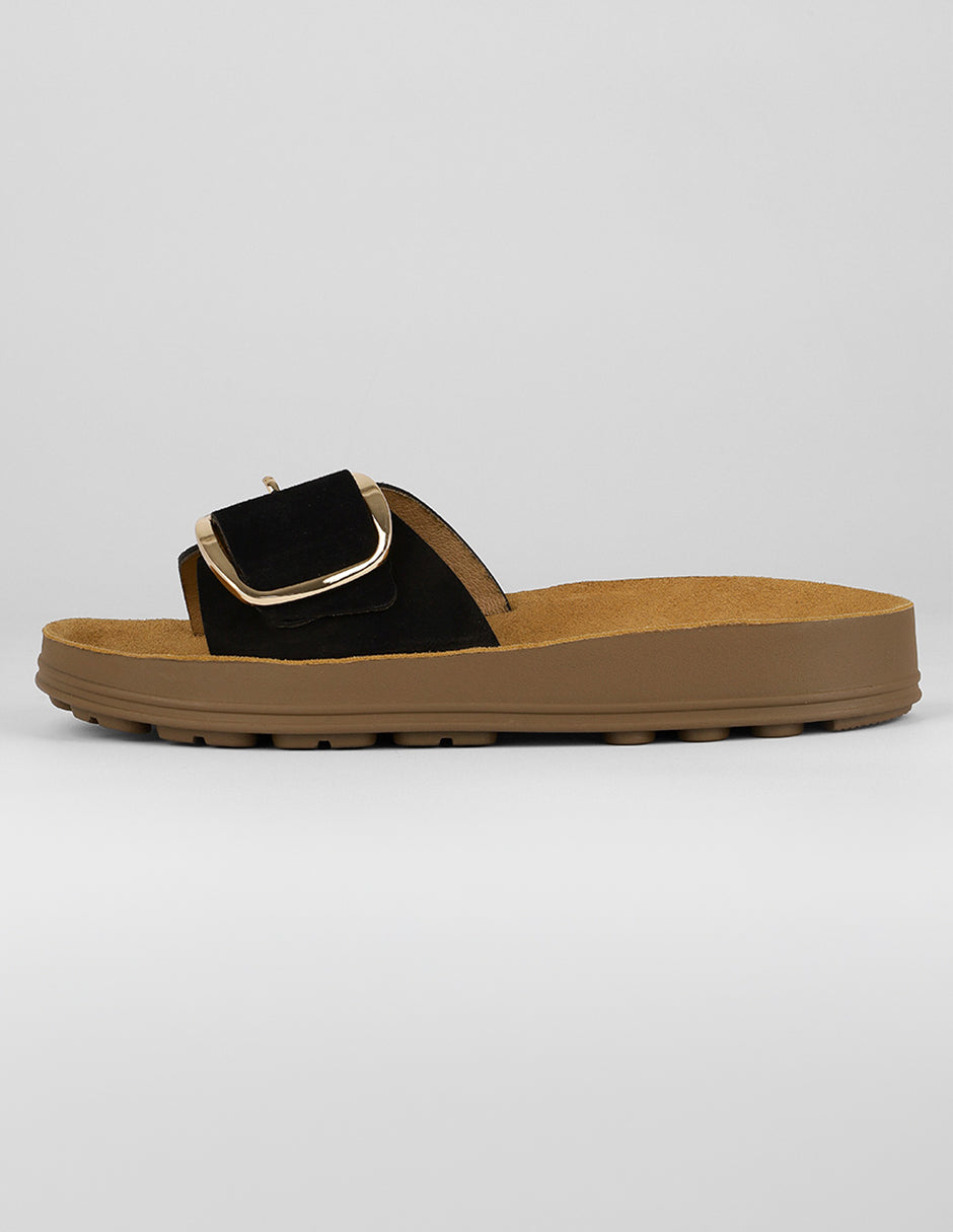 Sandalias de piso Exterior Gamuza Color Negro Para Mujer De RBCOLLECTION