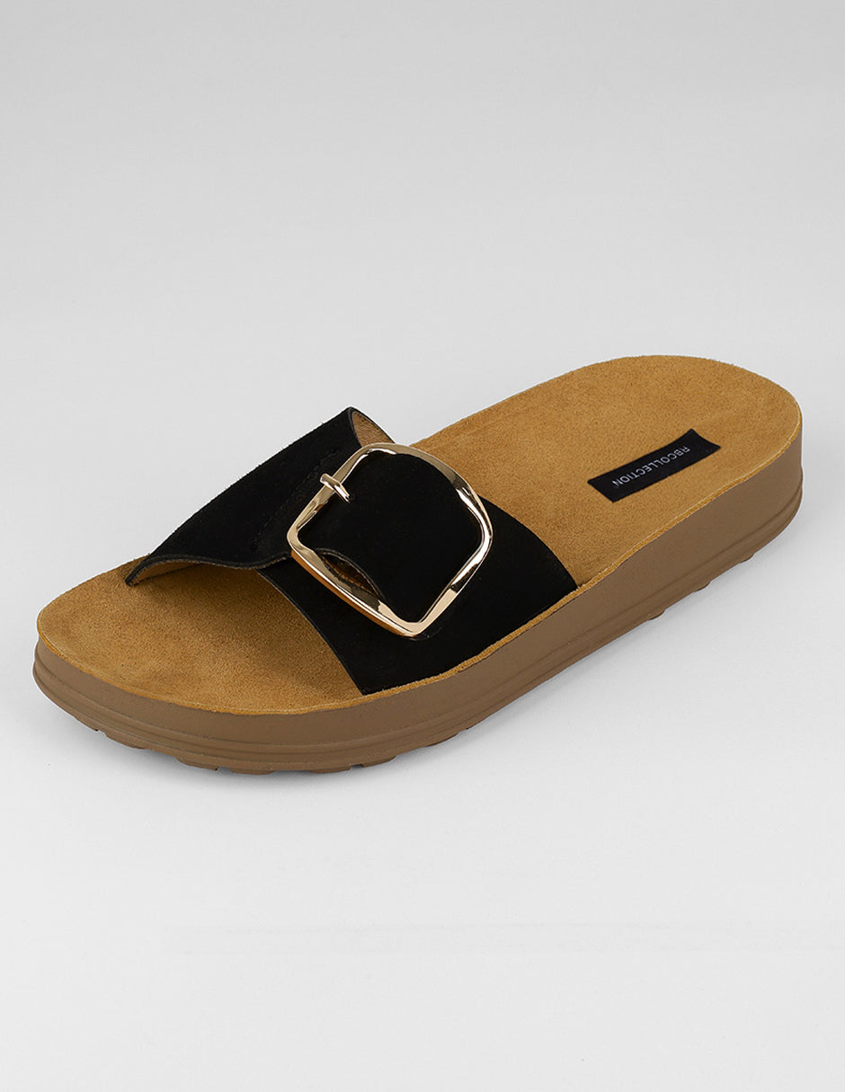 Sandalias de piso Brit en Gamuza – Negro