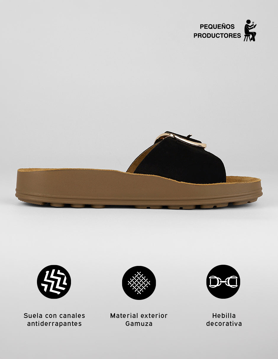 Sandalias de piso Brit en Gamuza – Negro