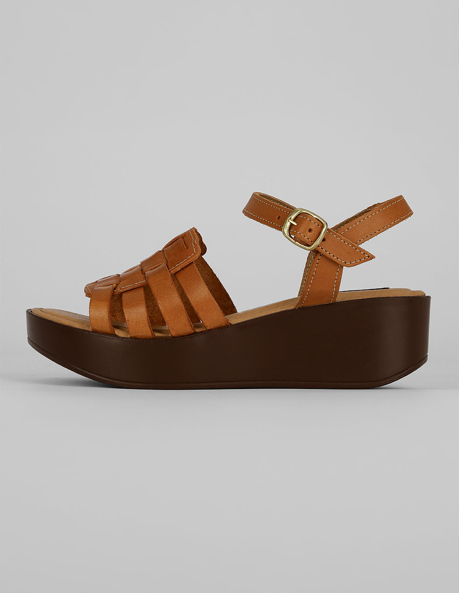 Sandalias con plataforma Exterior Piel Color Café Para Mujer De RBCOLLECTION