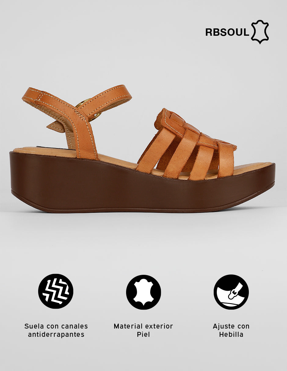 Sandalias con plataforma Hand made en Piel – Café