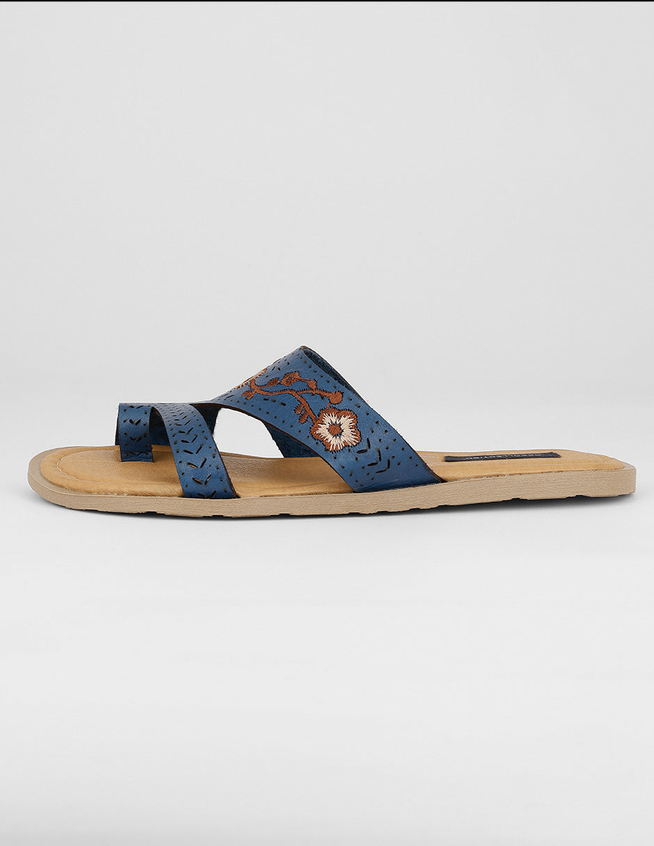 Sandalias de piso Exterior Piel Color Azul Para Mujer De RBCOLLECTION