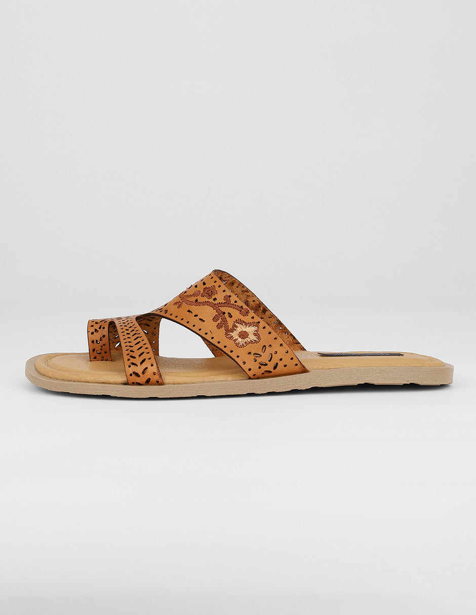 Sandalias de piso Exterior Piel Color Café Para Mujer De RBCOLLECTION