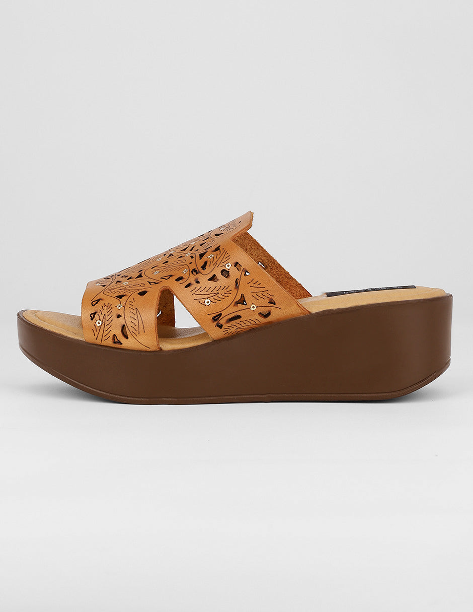 Sandalias con plataforma Exterior Piel Color Café Para Mujer De RBCOLLECTION